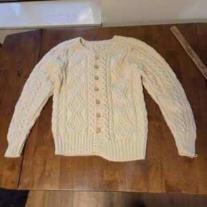 Vintage cableknit cream wool hand knit cardigan sweater womens small